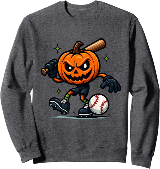 Halloween Scary Pumpkin Showing Baseball Skills October 31 Sweatshirt