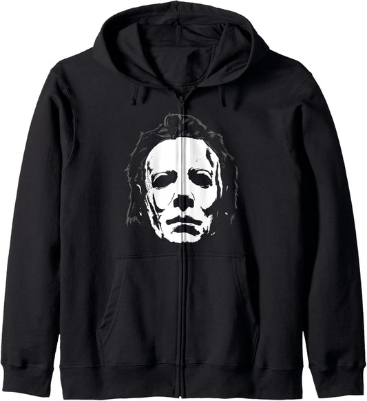 Halloween Michael Myers Mask Big Face Zip Hoodie