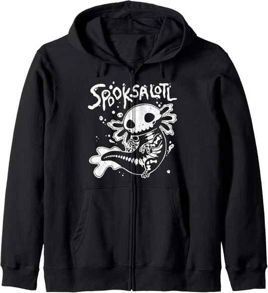 Halloween Cute Skeleton Spooksalotl Halloween Axolotl Zip Hoodie