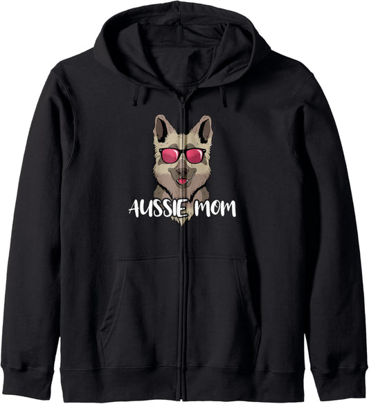 Aussie Mom Australian Shepherd Dog Mom Fur Mama Dog Parents Zip Hoodie
