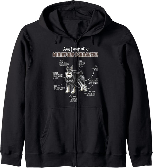 Anatomy of a Miniature Schnauzer for Fur Mama, Papa Loves Zip Hoodie