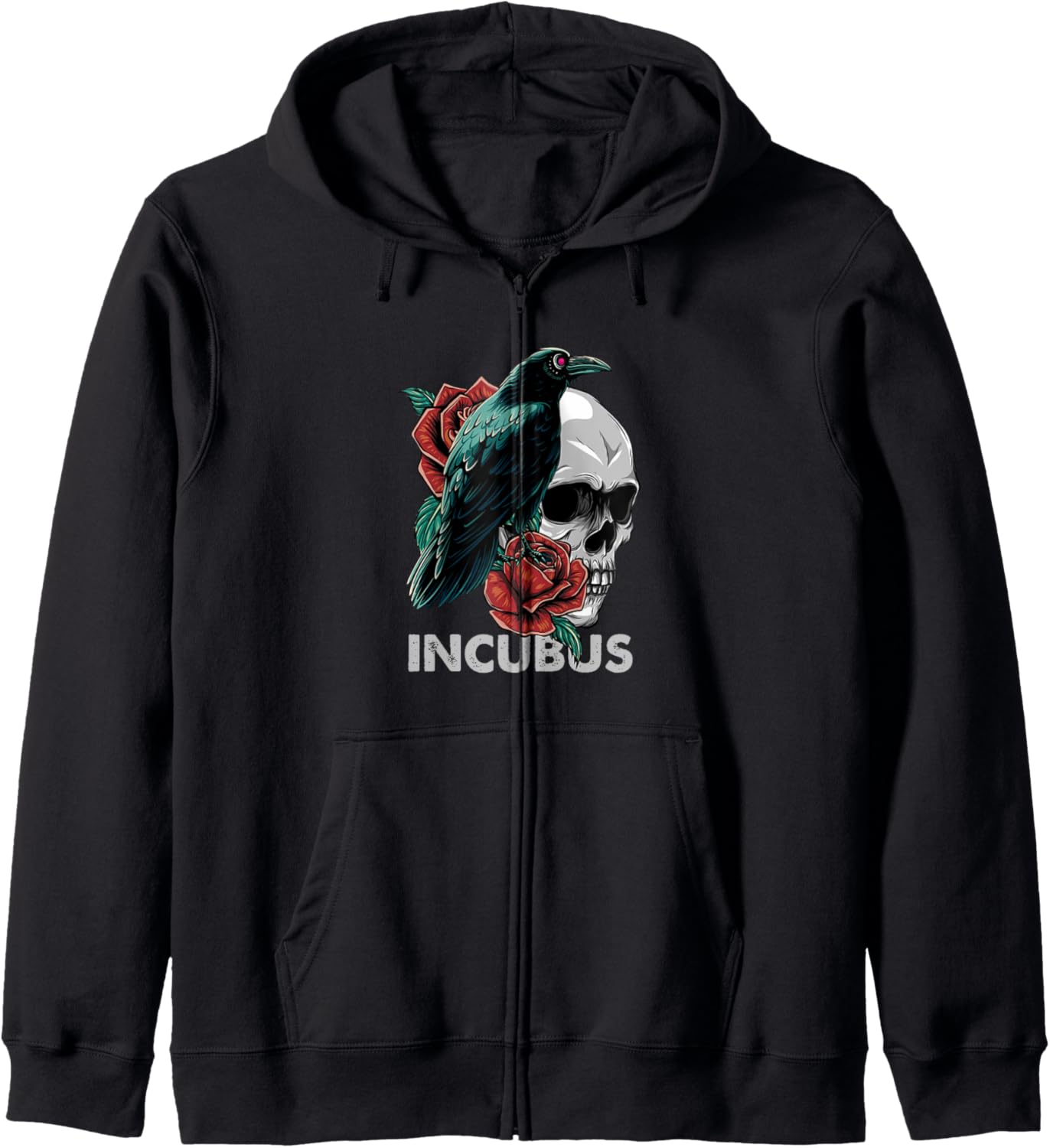 Halloween Graphic Incubus-Crow Left Skull Morning And Flower Zip Hoodie