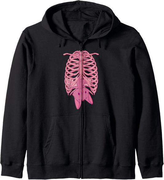 Halloween Nu Goth Pink Bat Pastel Goth Zip Hoodie