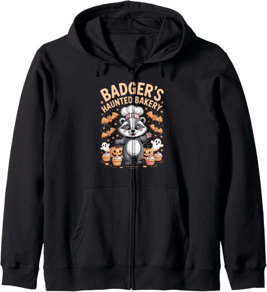 Badger’s Haunted Bakery Cute Halloween Fall Zip Hoodie