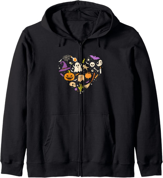 Halloween Doodles - Spooky Witch Halloween Ghoul Zip Hoodie