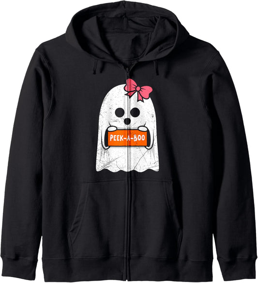 Halloween Costume Kids PEAK A BOO Funny Halloween Zip Hoodie