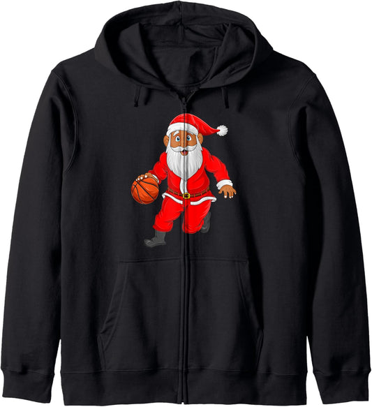 Basketball Player Santa Christmas Pajamas Funny Xmas Zip Hoodie