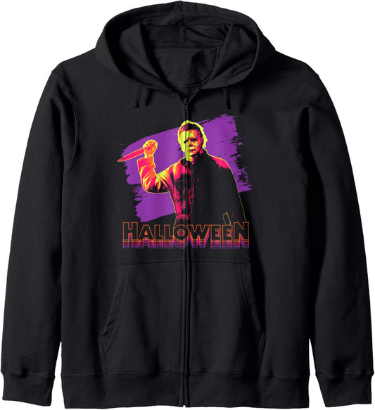 Halloween Michael Myers Neon Portrait Zip Hoodie