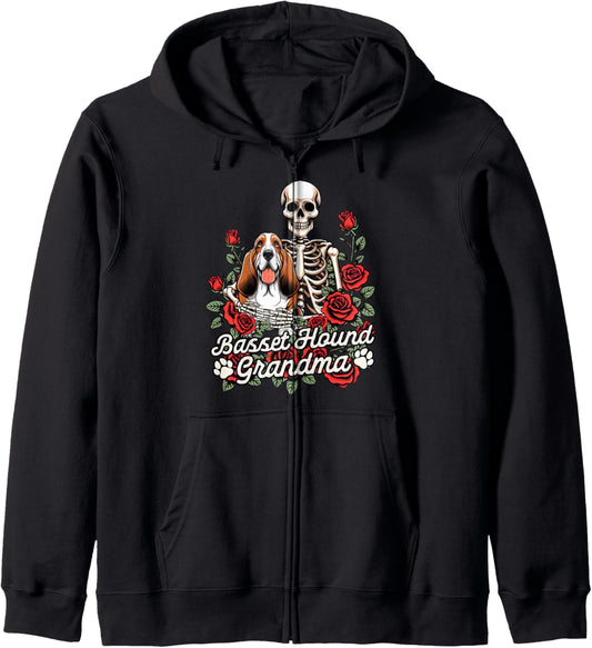 Basset Mom Skeleton Basset Hound Mama Basset Hound Grandma Zip Hoodie