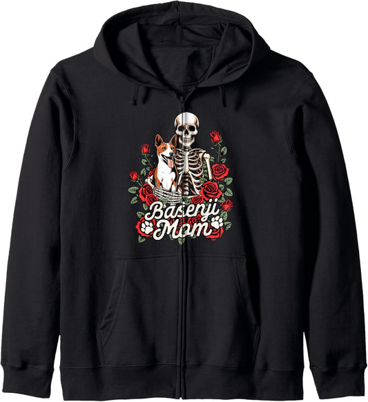 Basenji Mama Skeleton Basenji Owner Dog Mom Basenji Mom Zip Hoodie