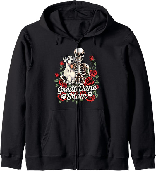 Great Dane Mama Skeleton Dog Mom Dog Owner Great Dane Mom Zip Hoodie