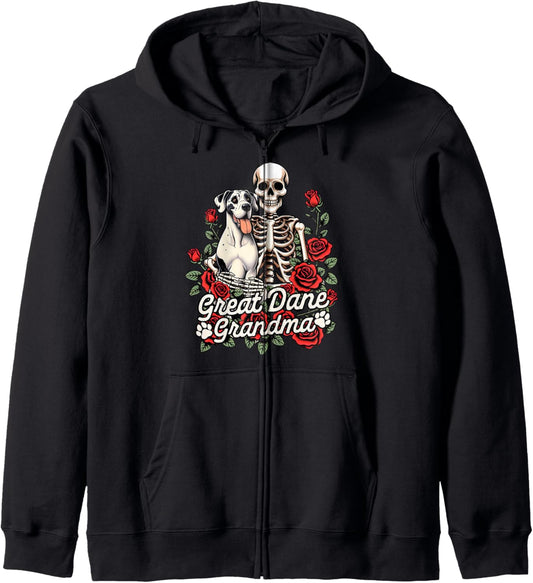 Great Dane Mom Skeleton Dog Mom Dog Owner Great Dane Grandma Zip Hoodie