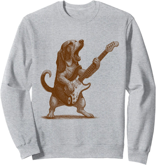 Basset Hound Playing Guitar Dog Mom Rock &amp; Roll Music Lover Sweatshirt