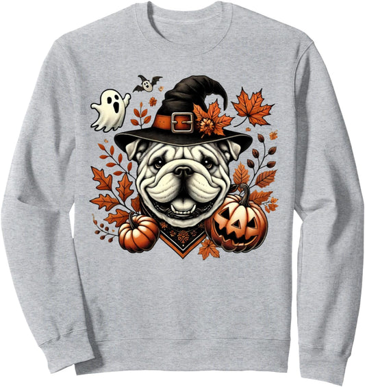 Halloween English Bulldog Witch Costume Dog Lovers Women Men Sweatshirt