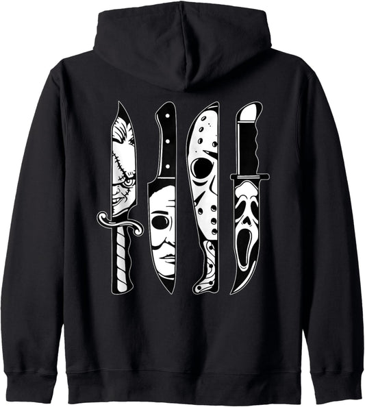 Halloween Horror Movie Characters In Knives Scary Halloween Zip Hoodie