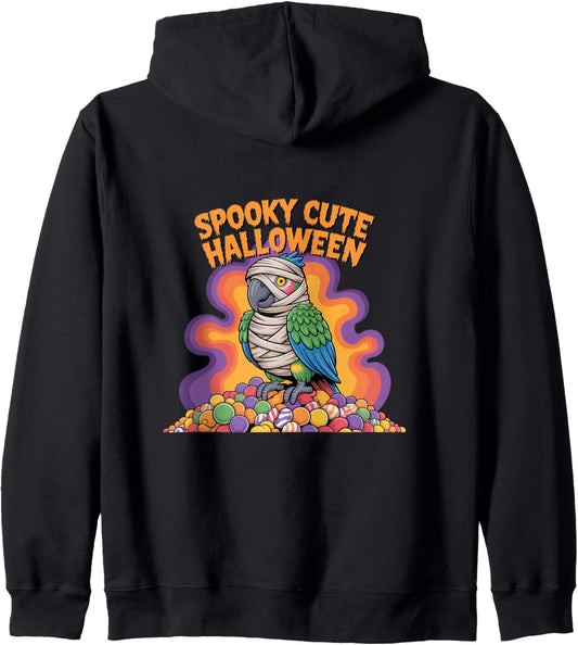 Halloween Parrot Mummy Costume Funny Spooky Cute Bird Zip Hoodie