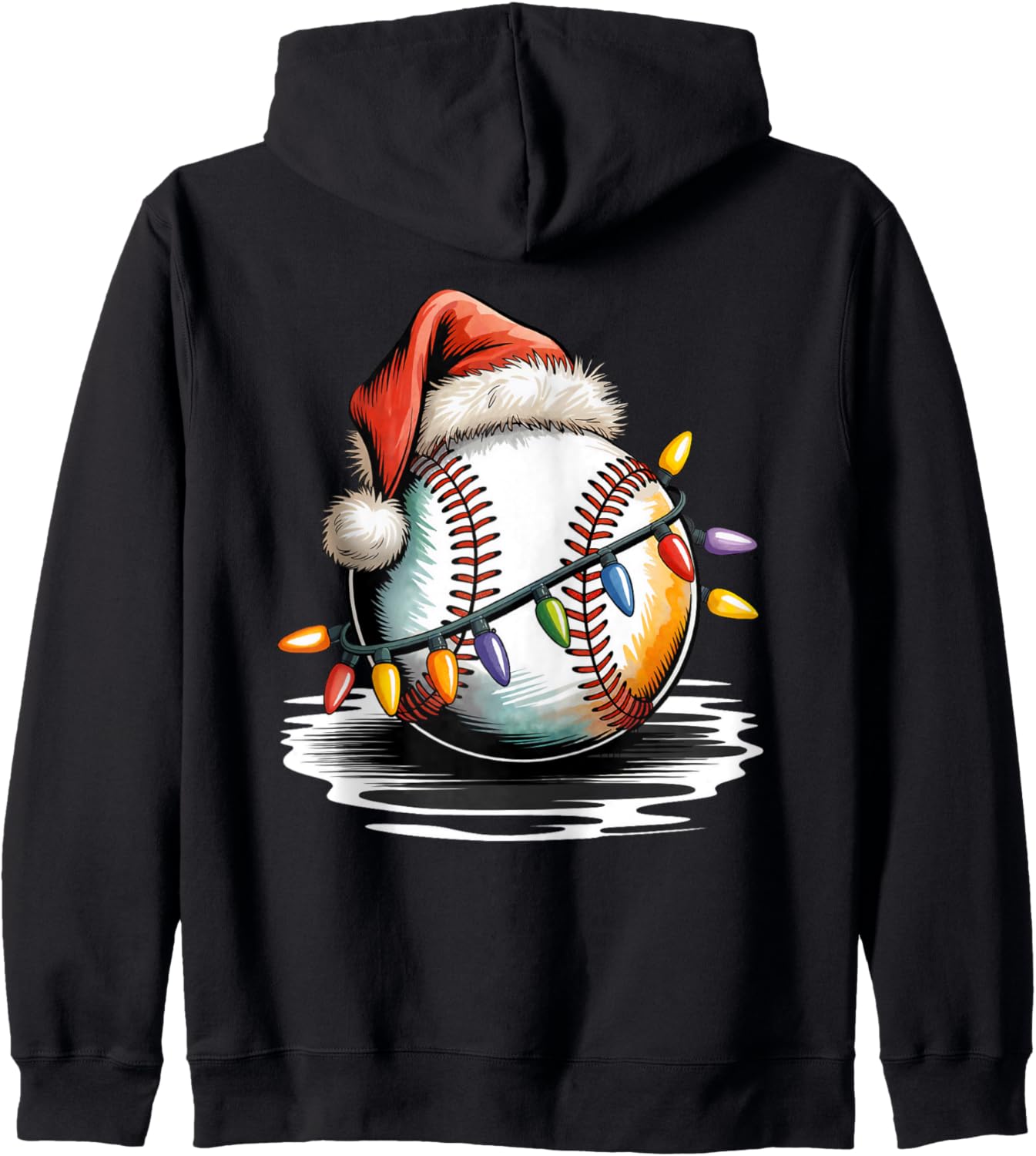 Baseball Santa Christmas Lights Baseball ball Funny Xmas Zip Hoodie