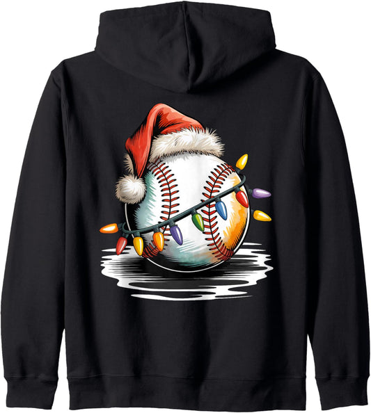 Baseball Santa Christmas Lights Baseball ball Funny Xmas Zip Hoodie