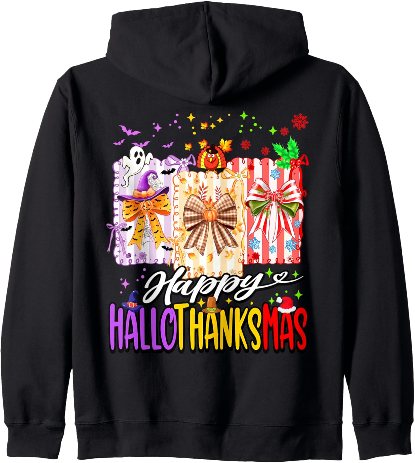 Hallothanksmas Cute Coquette Bow Halloween Thanksgiving Xmas Zip Hoodie