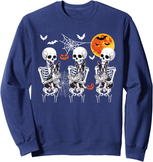 Group Skeletons Hugging Boston Terriers Halloween Owner Sweatshirt
