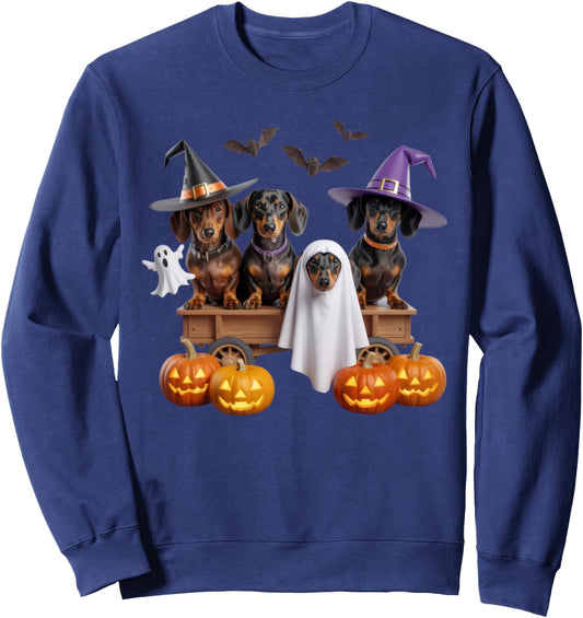 Halloween Dachshunds Witch Hats Ghost Costume Cute Dogs Sweatshirt