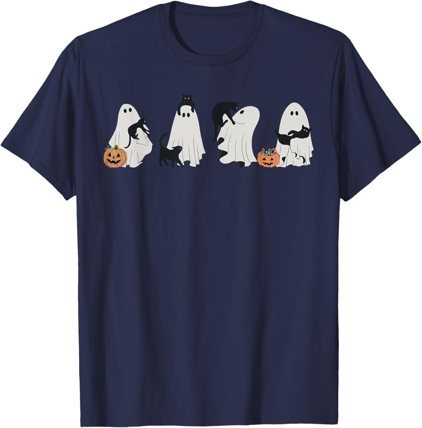 Halloween Black Cat &amp; Ghost, Pumkin Ghost, Spooky Season Cat T-Shirt