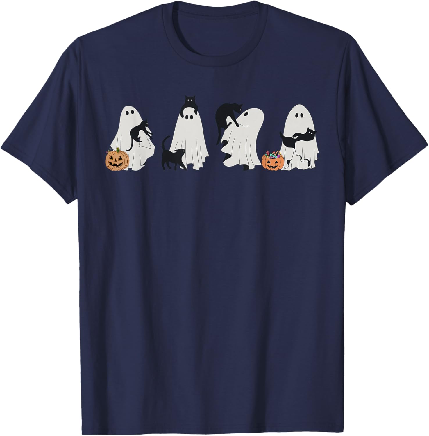 Halloween Black Cat &amp; Ghost, Pumkin Ghost, Spooky Season Cat T-Shirt