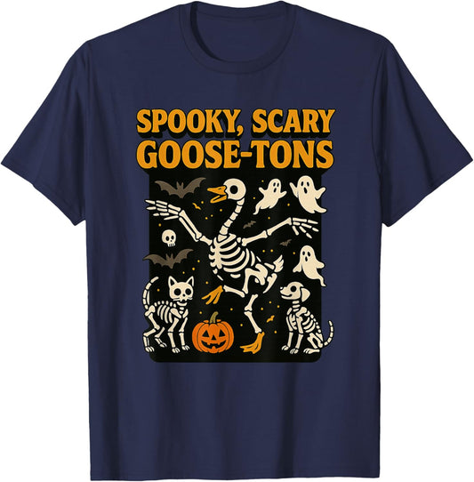 Halloween Goose Scary Spooky Goose-tons Skeletons Vintage T-Shirt