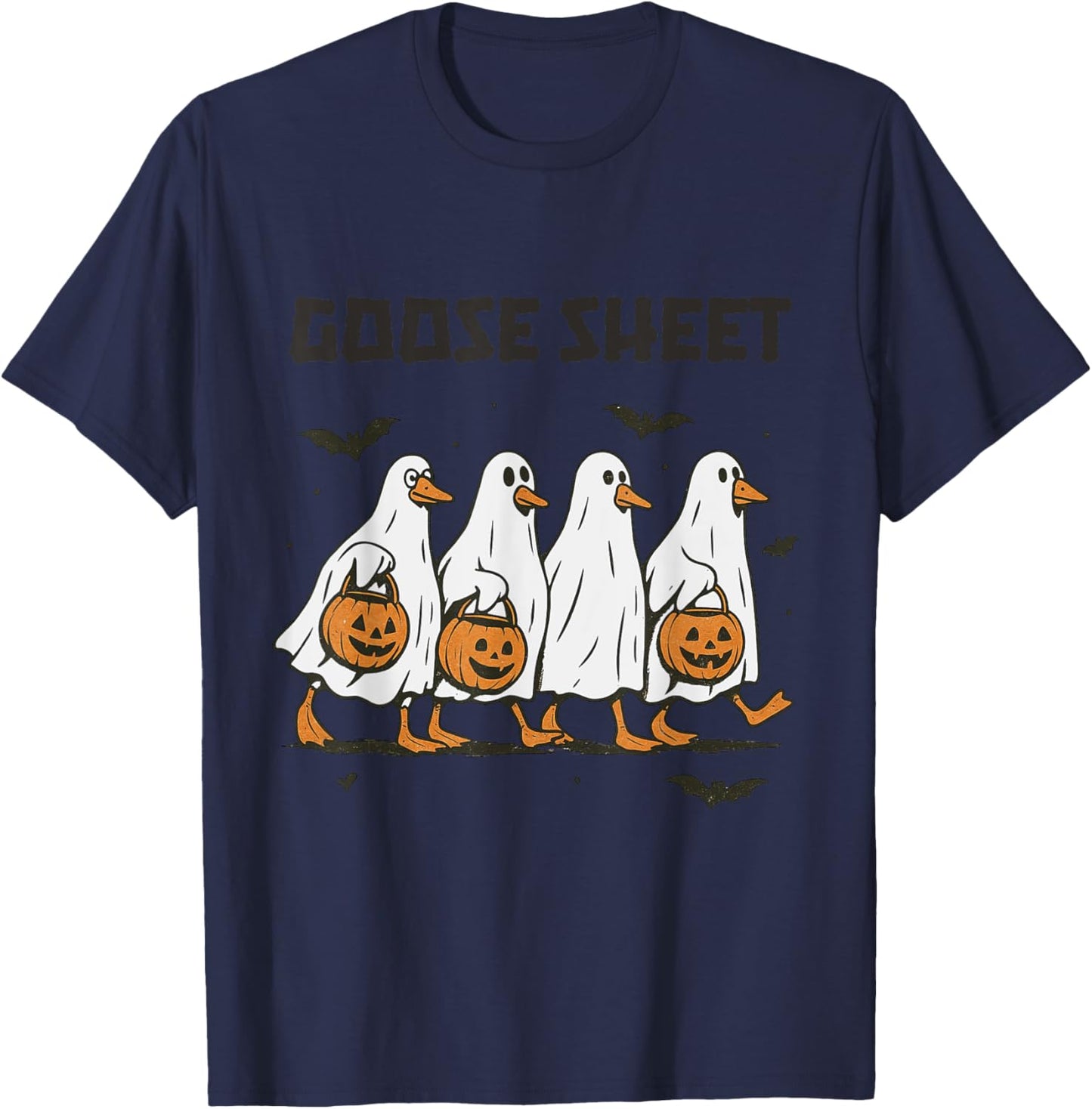 Halloween Fall Goose Sheet Ghost Floral Autumn Spooky Season T-Shirt