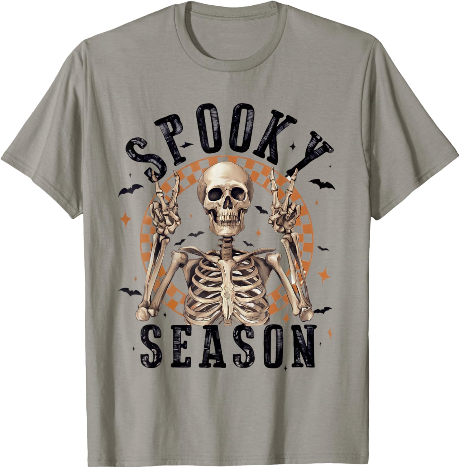Groovy Spooky Season Skeleton Peace Hand Funny Halloween T-Shirt
