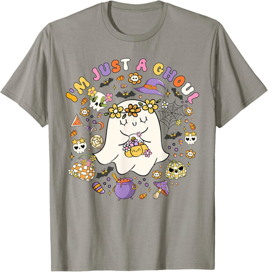 Halloween I'm Just A Ghoul Cute Ghost Groovy Girl Women T-Shirt