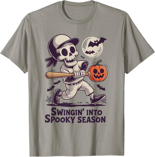 Halloween Skeleton Baseball Spooky Season Men Boys Kids T-Shirt