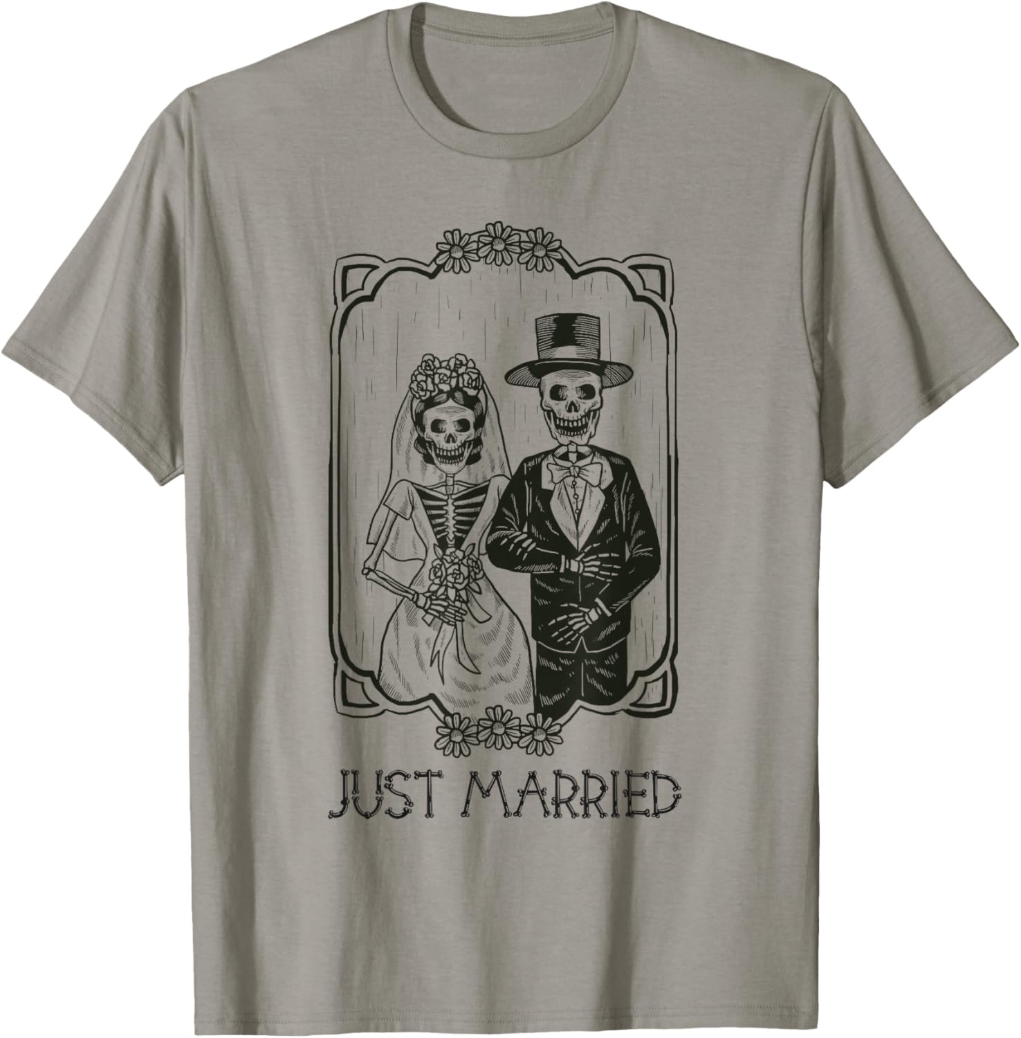 Halloween Skeletons Bride and Groom Just Married Funny T-Shirt