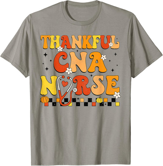 Groovy Thankful CNA Nurse Thanksgiving Fall Nursing Women T-Shirt