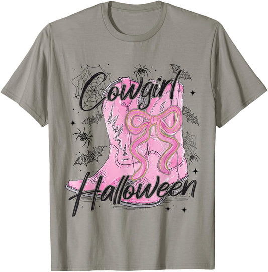 Halloween Cowgirl Coquette Bow Cowboy Boots Spooky Season T-Shirt