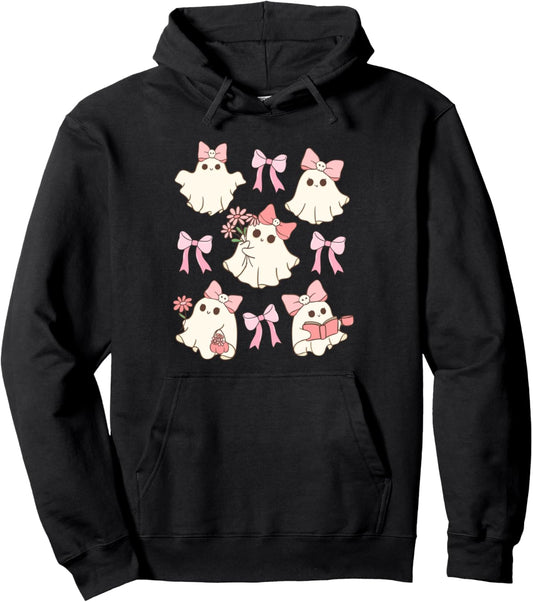 Halloween Coquette Pink Bow Cute Ghost Spooky Thanksgiving Pullover Hoodie