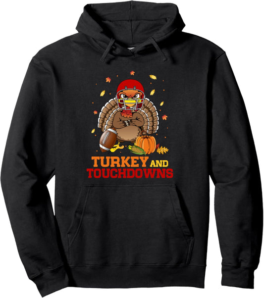 American Football Turkey And Touchdowns Thanksgiving Fall Pullover Hoodie