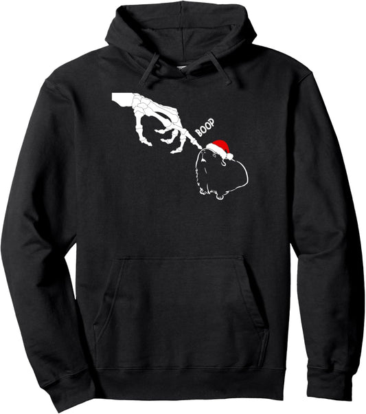 Guinea Pig Xmas Skeleton Hand Boop Funny Spooky Halloween Pullover Hoodie