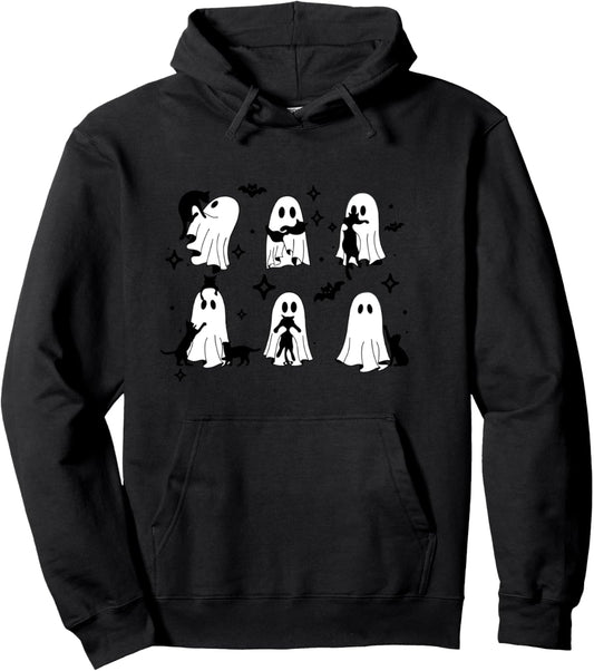 Halloween Ghosts Holding Cats Cute Spooky Season Pullover Hoodie