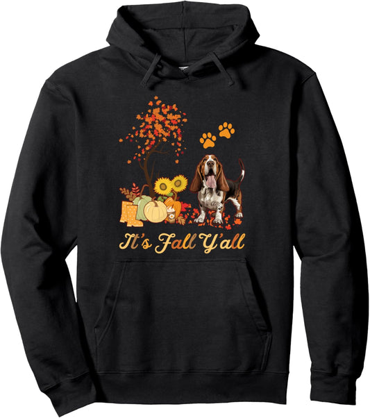 Basset Hound Fall Leaves Autumn Maple Tree Thanksgiving Pullover Hoodie