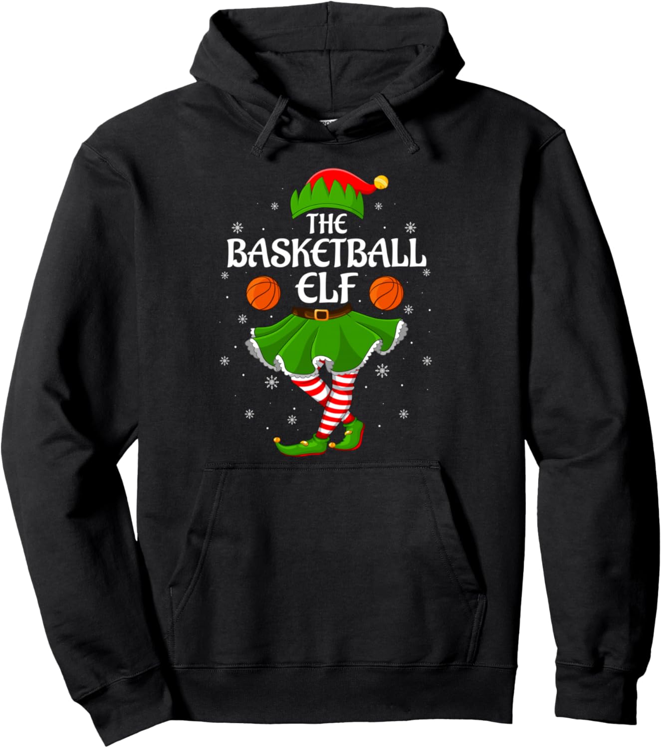 Basketball Elf Christmas Family Girls Women Elf Squad Xmas Pullover Hoodie