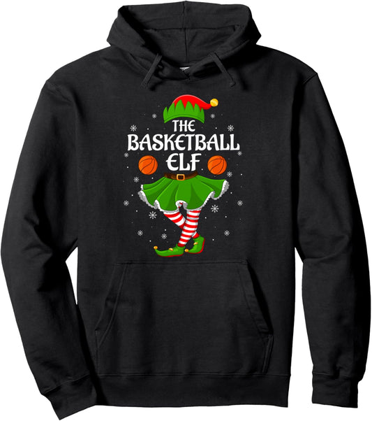 Basketball Elf Christmas Family Girls Women Elf Squad Xmas Pullover Hoodie