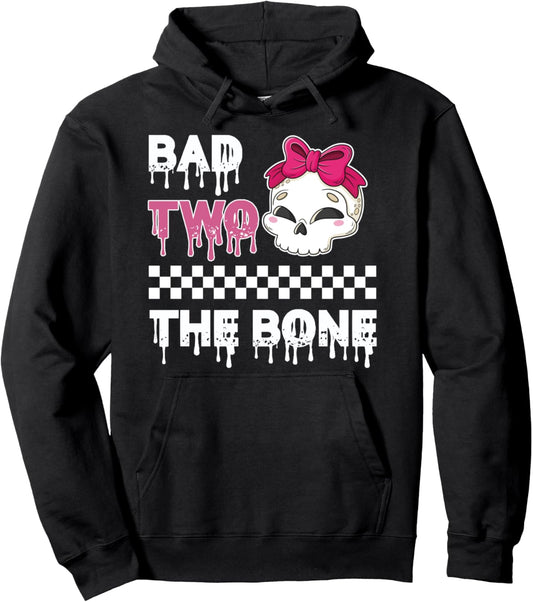 Bad Two The Bone Funny 2nd Birthday Girl Halloween Skeleton Pullover Hoodie