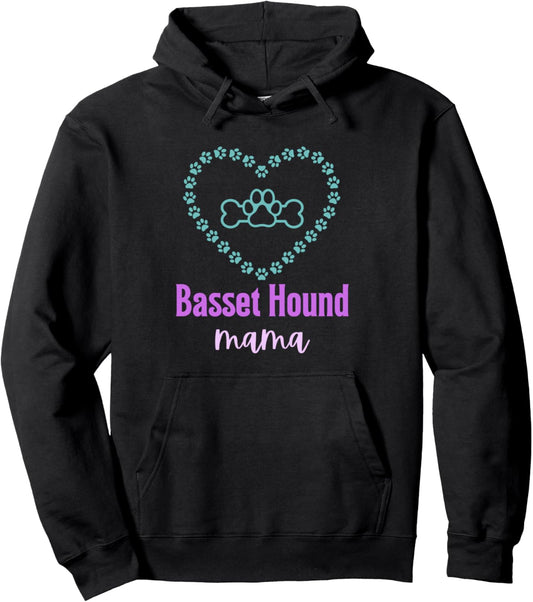 Basset Hound Dog Mom Women's Fur Mama Purple and Teal Pullover Hoodie