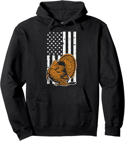 American Flag US Turkey Patriotic Cool Thanksgiving Gifts Pullover Hoodie