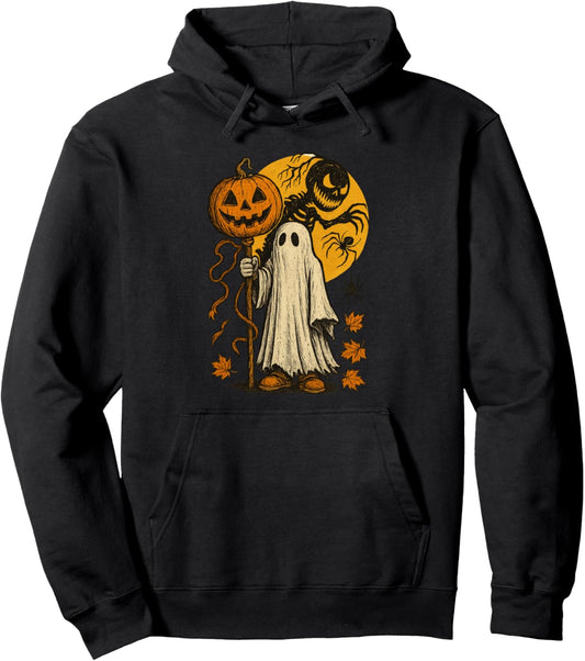 Halloween Pumpkin Ghost Autumn Leaves Graphic Art Halloween Pullover Hoodie