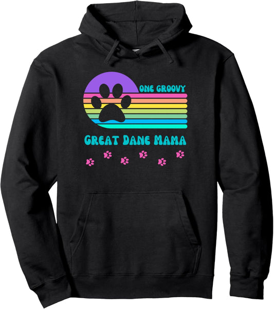 Great Dane Dog Mama Women's Retro Groovy Vintage Colorful Pullover Hoodie