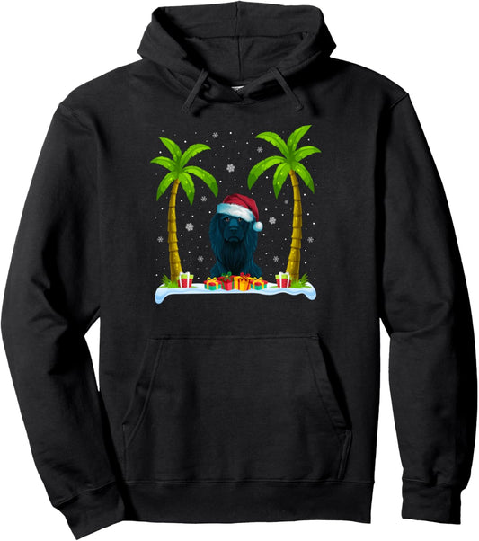 Afador Dog Santa Hat Palm Tree Beach Xmas Pajama Pullover Hoodie