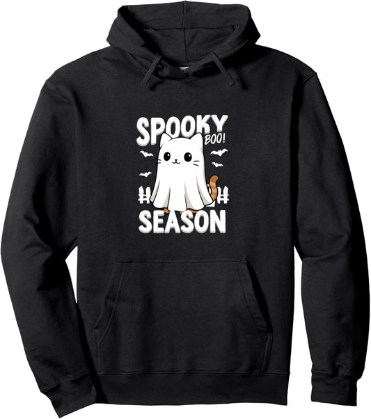 Halloween Cute Cat Ghost Spooky Season Pullover Hoodie