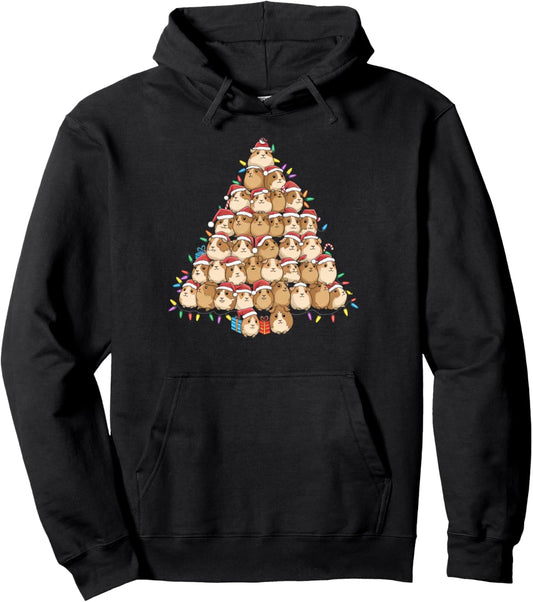 Guinea Pig Xmas Lighting Santa Guinea Pig Christmas Tree Pullover Hoodie